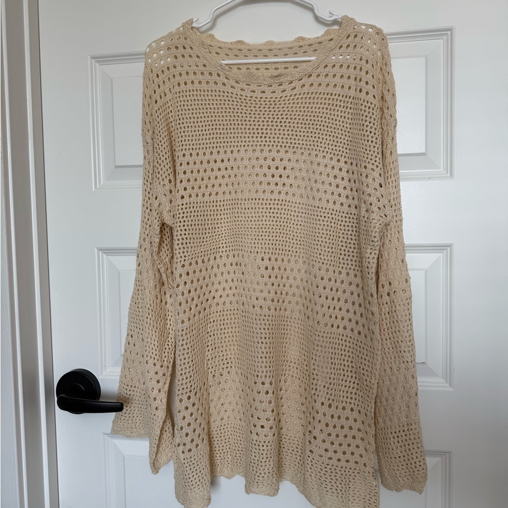 Cream Cover Up Top with Textured Knit Design